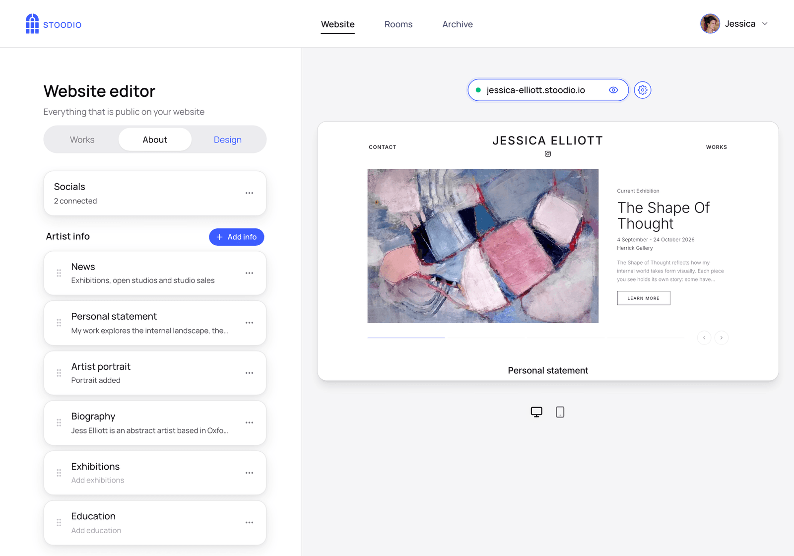 The Stoodio Website editor